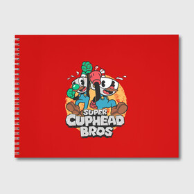 Альбом для рисования с принтом Super Cuphead Bros , 100% бумага
 | матовая бумага, плотность 200 мг. | arkade | cup head | cuphead | game | games | mario | аркада | игра | игры | кап хэд | капхед | купа хэд | марио | сгз руфв | сгзруфв | чашкоголовый