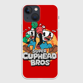 Чехол для iPhone 13 mini с принтом Super Cuphead Bros ,  |  | arkade | cup head | cuphead | game | games | mario | аркада | игра | игры | кап хэд | капхед | купа хэд | марио | сгз руфв | сгзруфв | чашкоголовый