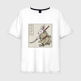 Мужская футболка хлопок Oversize с принтом Кролик Самурай Rabbit Samurai , 100% хлопок | свободный крой, круглый ворот, “спинка” длиннее передней части | art | cyberpunk samurai | ninja | oni | rdsmry | ronin | samurai | shogun | ukiyo e | арт | живопись | животные | заяц | киберпанк самурай | мерч | прикол | путь воина | путь самурая | ронин | сёгун | токио | укиё э | фреска | харакири