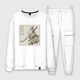 Мужской костюм хлопок с принтом Кролик Самурай Rabbit Samurai , 100% хлопок | на свитшоте круглая горловина, мягкая резинка по низу. Брюки заужены к низу, на них два вида карманов: два “обычных” по бокам и два объемных, с клапанами, расположенные ниже линии бедра. Брюки с мягкой трикотажной резинкой на поясе и по низу штанин. В поясе для дополнительного комфорта — широкие завязки | Тематика изображения на принте: art | cyberpunk samurai | ninja | oni | rdsmry | ronin | samurai | shogun | ukiyo e | арт | живопись | животные | заяц | киберпанк самурай | мерч | прикол | путь воина | путь самурая | ронин | сёгун | токио | укиё э | фреска | харакири