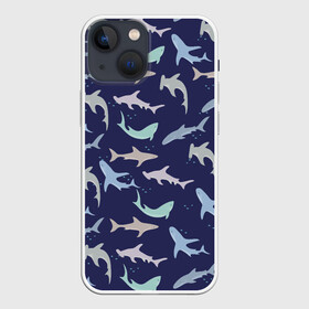 Чехол для iPhone 13 mini с принтом Акулы разные ,  |  | shark | акула | акула молот | акулы | жители | клыки | море | морские | океан | рыба