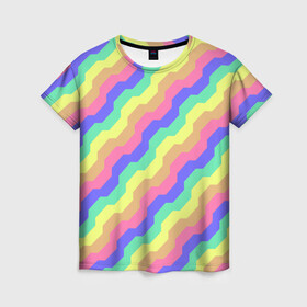 Женская футболка 3D с принтом Радужные волны , 100% полиэфир ( синтетическое хлопкоподобное полотно) | прямой крой, круглый вырез горловины, длина до линии бедер | волна | волны | зигзаг | красочный | круто | лето | линии | линия | полоса | полосы | радуга | узор