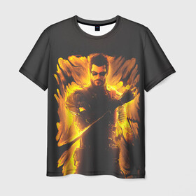 Мужская футболка 3D с принтом Jensen in fire , 100% полиэфир | прямой крой, круглый вырез горловины, длина до линии бедер | cyberpunk | deus ex | game | games | адам дженсен | будущее | деус екс | деус экс | игра | игры | киберпанк