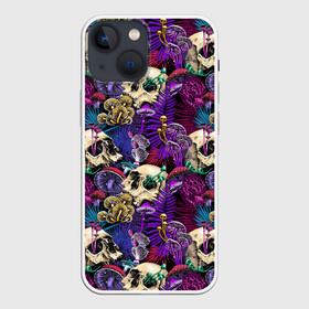 Чехол для iPhone 13 mini с принтом Психоделика   черепа и грибы ,  |  | абстракция | грибы | паттерн | психоделика | текстуры | цветы | череп | черепа