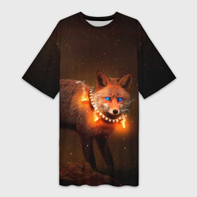 Платье-футболка 3D с принтом Лисица с гирляндой ,  |  | fox | foxy | животное | звери | лиса | лисенок | лисичка | милая | рыжая | фокс