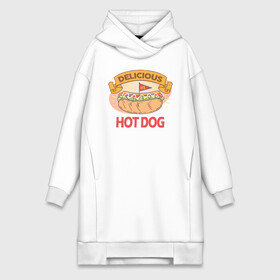 Платье-худи хлопок с принтом Delicious Hot Dog ,  |  | Тематика изображения на принте: burgers | delicious | hot dog | вредная еда | еда