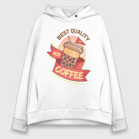 Женское худи Oversize хлопок с принтом Hot Coffee , френч-терри — 70% хлопок, 30% полиэстер. Мягкий теплый начес внутри —100% хлопок | боковые карманы, эластичные манжеты и нижняя кромка, капюшон на магнитной кнопке | Тематика изображения на принте: burgers | delicious | hot dog | вредная еда | еда