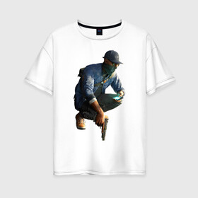 Женская футболка хлопок Oversize с принтом Маркус Холлоуэй , 100% хлопок | свободный крой, круглый ворот, спущенный рукав, длина до линии бедер
 | gamers | games | ubisoft | маркус | сторожевые псы