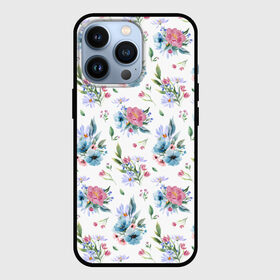 Чехол для iPhone 13 Pro с принтом Весенние акварельные цветы ,  |  | flowers art | illustration | pattern | spring | summer | watercolor | wildflowers | акварель | акварельные краски | акварельный рисунок | букет | бутоны | весна | лето | полевые цветы | узор из цветов | цветочная иллюстрация