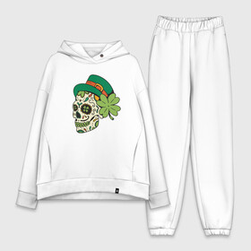 Женский костюм хлопок Oversize с принтом Череп в стиле Святого Патрика ,  |  | calavera | clover | ireland | irish | kiss me im irish | lucky | muertos | skulls | st patrick | sugar skull | день мёртвых | день святого патрика | ирландец | ирландия | калавера | клевер | сахарный череп | удача | череп в шляпе | черепа | чет