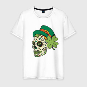 Мужская футболка хлопок с принтом Череп в стиле Святого Патрика , 100% хлопок | прямой крой, круглый вырез горловины, длина до линии бедер, слегка спущенное плечо. | calavera | clover | ireland | irish | kiss me im irish | lucky | muertos | skulls | st patrick | sugar skull | день мёртвых | день святого патрика | ирландец | ирландия | калавера | клевер | сахарный череп | удача | череп в шляпе | черепа | чет