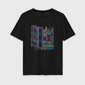 Женская футболка хлопок Oversize с принтом Япония - Неоновые огни Токио , 100% хлопок | свободный крой, круглый ворот, спущенный рукав, длина до линии бедер
 | akihabara | cyberpunk | japan | japanese | kanji | landscape | neon | tokyo | tourism | акихабара | кандзи | квартал | киберпанк | неон | неоновые вывески | неоновый пейзаж | отаку | путешествия | тиёда | туризм | японские иероглифы