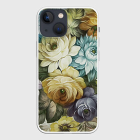 Чехол для iPhone 13 mini с принтом Цветы на белом фоне ,  |  | декоративная роспись | живопись | жостово | жостовская роспись | розы | цветы