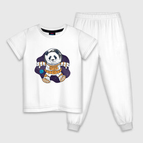 Детская пижама хлопок с принтом Милая Космическая Панда , 100% хлопок |  брюки и футболка прямого кроя, без карманов, на брюках мягкая резинка на поясе и по низу штанин
 | animals | astronaut | cosmonaut | cute panda | earth | helmet | kawaii | panda | pet | pets | space | space panda | астронавт | в космосе | в шлеме | детский рисунок | животные | звёзды | земля | космонавт | космос | медведь | медвежонок