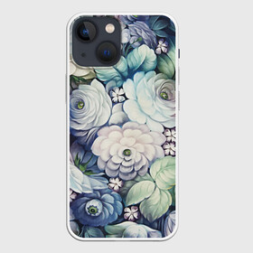 Чехол для iPhone 13 mini с принтом Цветы на синем фоне ,  |  | декоративная роспись | живопись | жостово | жостовская роспись | розы | цветы