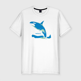 Мужская футболка хлопок Slim с принтом Кит Косатка голубая , 92% хлопок, 8% лайкра | приталенный силуэт, круглый вырез ворота, длина до линии бедра, короткий рукав | whale | кит | косатка | косатки | море | морские