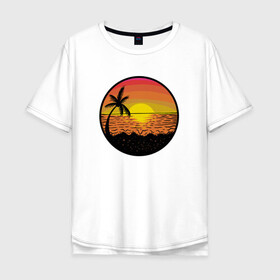 Мужская футболка хлопок Oversize с принтом Закат солнце на пляже , 100% хлопок | свободный крой, круглый ворот, “спинка” длиннее передней части | beach | club | palm | party | sea | summer | tropical | волны | жара | закат | летние | лето | море | пальмы | пляж | тропический