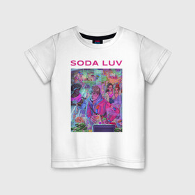 Детская футболка хлопок с принтом SODA LUV , 100% хлопок | круглый вырез горловины, полуприлегающий силуэт, длина до линии бедер | Тематика изображения на принте: luv | melon | music | soda | sodaluv | бигасс | коми | лав | лого | лув | мелон | сода