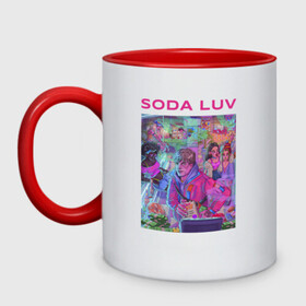 Кружка двухцветная с принтом SODA LUV , керамика | объем — 330 мл, диаметр — 80 мм. Цветная ручка и кайма сверху, в некоторых цветах — вся внутренняя часть | Тематика изображения на принте: luv | melon | music | soda | sodaluv | бигасс | коми | лав | лого | лув | мелон | сода