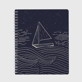 Тетрадь с принтом Одинокий корабль в море , 100% бумага | 48 листов, плотность листов — 60 г/м2, плотность картонной обложки — 250 г/м2. Листы скреплены сбоку удобной пружинной спиралью. Уголки страниц и обложки скругленные. Цвет линий — светло-серый
 | Тематика изображения на принте: alone | sailboat | ship | ships | волны | кораблик | корабль | лодка | ночь | одинокий | парус | парусная лодка