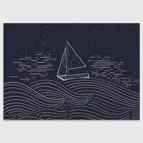 Поздравительная открытка с принтом Одинокий корабль в море , 100% бумага | плотность бумаги 280 г/м2, матовая, на обратной стороне линовка и место для марки
 | alone | sailboat | ship | ships | волны | кораблик | корабль | лодка | ночь | одинокий | парус | парусная лодка