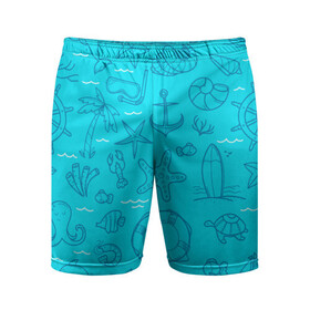 Мужские шорты спортивные с принтом Морская тема ,  |  | креветки | круг | морская живность | морское | пальмы | раки | ракушки | рыбы | спасательный | черепашки | штурвал