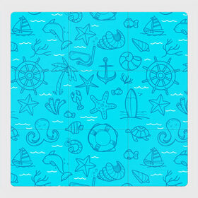 Магнитный плакат 3Х3 с принтом Морская тема , Полимерный материал с магнитным слоем | 9 деталей размером 9*9 см | Тематика изображения на принте: креветки | круг | морская живность | морское | пальмы | раки | ракушки | рыбы | спасательный | черепашки | штурвал