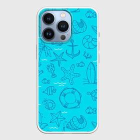 Чехол для iPhone 13 Pro с принтом Морская тема ,  |  | креветки | круг | морская живность | морское | пальмы | раки | ракушки | рыбы | спасательный | черепашки | штурвал
