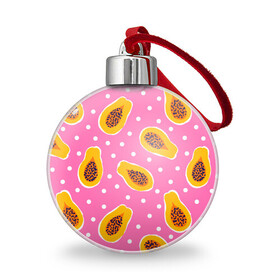 Ёлочный шар с принтом Папайя на розовом , Пластик | Диаметр: 77 мм | Тематика изображения на принте: papaya | морская | папайя | паттерн | с папаем | фрукт