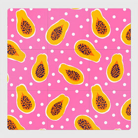 Магнитный плакат 3Х3 с принтом Папайя на розовом , Полимерный материал с магнитным слоем | 9 деталей размером 9*9 см | Тематика изображения на принте: papaya | морская | папайя | паттерн | с папаем | фрукт
