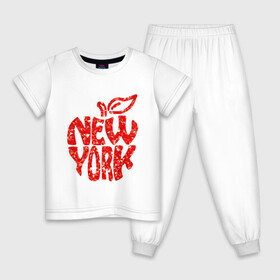 Детская пижама хлопок с принтом NEW YORK , 100% хлопок |  брюки и футболка прямого кроя, без карманов, на брюках мягкая резинка на поясе и по низу штанин
 | big apple | city | new york | red | tourist | usa | большое яблоко | город | надпись | нью йорк | сша | текст | туризм