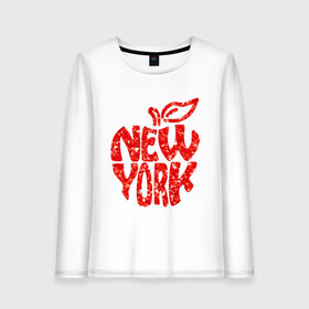 Женский лонгслив хлопок с принтом NEW YORK , 100% хлопок |  | big apple | city | new york | red | tourist | usa | большое яблоко | город | надпись | нью йорк | сша | текст | туризм