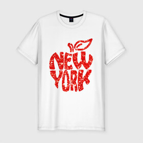 Мужская футболка хлопок Slim с принтом NEW YORK , 92% хлопок, 8% лайкра | приталенный силуэт, круглый вырез ворота, длина до линии бедра, короткий рукав | big apple | city | new york | red | tourist | usa | большое яблоко | город | надпись | нью йорк | сша | текст | туризм