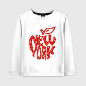 Детский лонгслив хлопок с принтом NEW YORK , 100% хлопок | круглый вырез горловины, полуприлегающий силуэт, длина до линии бедер | big apple | city | new york | red | tourist | usa | большое яблоко | город | надпись | нью йорк | сша | текст | туризм
