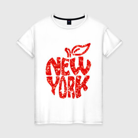 Женская футболка хлопок с принтом NEW YORK , 100% хлопок | прямой крой, круглый вырез горловины, длина до линии бедер, слегка спущенное плечо | big apple | city | new york | red | tourist | usa | большое яблоко | город | надпись | нью йорк | сша | текст | туризм