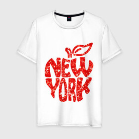 Мужская футболка хлопок с принтом NEW YORK , 100% хлопок | прямой крой, круглый вырез горловины, длина до линии бедер, слегка спущенное плечо. | big apple | city | new york | red | tourist | usa | большое яблоко | город | надпись | нью йорк | сша | текст | туризм