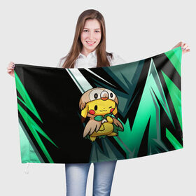 Флаг 3D с принтом Пикачу в костюме совы , 100% полиэстер | плотность ткани — 95 г/м2, размер — 67 х 109 см. Принт наносится с одной стороны | anime | picachu | pikachu | аниме | милый | пика | пикачу | покебол | покемон