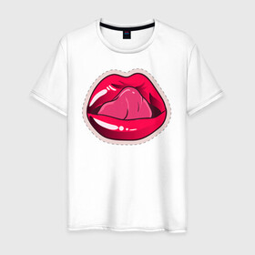 Мужская футболка хлопок с принтом Сделай сексуально , 100% хлопок | прямой крой, круглый вырез горловины, длина до линии бедер, слегка спущенное плечо. | lips | губы | иллюстрация | поцелуй | язык