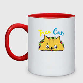 Кружка двухцветная с принтом Taco Cat , керамика | объем — 330 мл, диаметр — 80 мм. Цветная ручка и кайма сверху, в некоторых цветах — вся внутренняя часть | animal | cat | cute | kitty | meow | taco | друг | животные | киска | китти | кот | котенок | котик | котэ | кошечка | кошка | милый | мур | мяу | питомец | тако