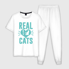 Мужская пижама хлопок с принтом Real Cats , 100% хлопок | брюки и футболка прямого кроя, без карманов, на брюках мягкая резинка на поясе и по низу штанин
 | Тематика изображения на принте: animal | cat | cute | kitty | meow | друг | животные | киска | китти | кот | котенок | котик | котэ | кошечка | кошка | милый | мур | мяу | питомец