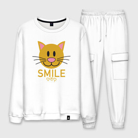 Мужской костюм хлопок с принтом Smile Cat , 100% хлопок | на свитшоте круглая горловина, мягкая резинка по низу. Брюки заужены к низу, на них два вида карманов: два “обычных” по бокам и два объемных, с клапанами, расположенные ниже линии бедра. Брюки с мягкой трикотажной резинкой на поясе и по низу штанин. В поясе для дополнительного комфорта — широкие завязки | animal | cat | cute | kitty | meow | smile | друг | животные | киска | китти | кот | котенок | котик | котэ | кошечка | кошка | милый | мур | мяу | питомец