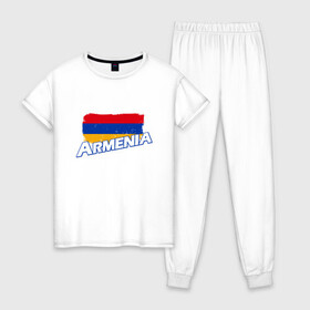 Женская пижама хлопок с принтом Armenia Flag , 100% хлопок | брюки и футболка прямого кроя, без карманов, на брюках мягкая резинка на поясе и по низу штанин | armenia | armenya | арарат | армения | армяне | армянин | арцах | горы | ереван | кавказ | народ | саркисян | ссср | страна | флаг