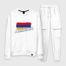 Женский костюм хлопок с принтом Armenia Flag , 100% хлопок | на свитшоте круглая горловина, мягкая резинка по низу. Брюки заужены к низу, на них два вида карманов: два 