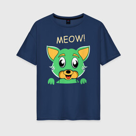 Женская футболка хлопок Oversize с принтом МИЛЫЙ КОТИК , 100% хлопок | свободный крой, круглый ворот, спущенный рукав, длина до линии бедер
 | animal | cat | children | green | meow | детские | домашние | животные | зеленый | карман | кис кис | кот | котик | котэ | кошки | малыш | мяу