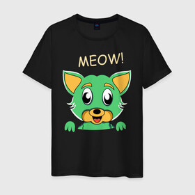 Мужская футболка хлопок с принтом МИЛЫЙ КОТИК , 100% хлопок | прямой крой, круглый вырез горловины, длина до линии бедер, слегка спущенное плечо. | animal | cat | children | green | meow | детские | домашние | животные | зеленый | карман | кис кис | кот | котик | котэ | кошки | малыш | мяу