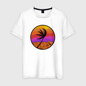 Мужская футболка хлопок с принтом Пальма и море , 100% хлопок | прямой крой, круглый вырез горловины, длина до линии бедер, слегка спущенное плечо. | beach | club | palm | party | sea | summer | tropical | волны | жара | закат | летние | лето | море | пальмы | пляж | тропический
