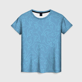 Женская футболка 3D с принтом Рыбки на голубом , 100% полиэфир ( синтетическое хлопкоподобное полотно) | прямой крой, круглый вырез горловины, длина до линии бедер | fish | море | морские | на голубом | паттерн | рыба | рыбки | рыбы