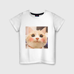 Детская футболка хлопок с принтом Мем про котов , 100% хлопок | круглый вырез горловины, полуприлегающий силуэт, длина до линии бедер | белый | кот | мем | милый | прикол