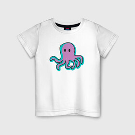 Детская футболка хлопок с принтом Осьминог , 100% хлопок | круглый вырез горловины, полуприлегающий силуэт, длина до линии бедер | cute | octopus | милый | морское | осьминог | осьминожка | паттерн | тентакли | щупальца