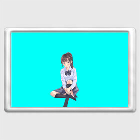 Магнит 45*70 с принтом Anime girl , Пластик | Размер: 78*52 мм; Размер печати: 70*45 | anime girl | green | аниме | аниме тян на бирюзовом фоне | зеленый фон